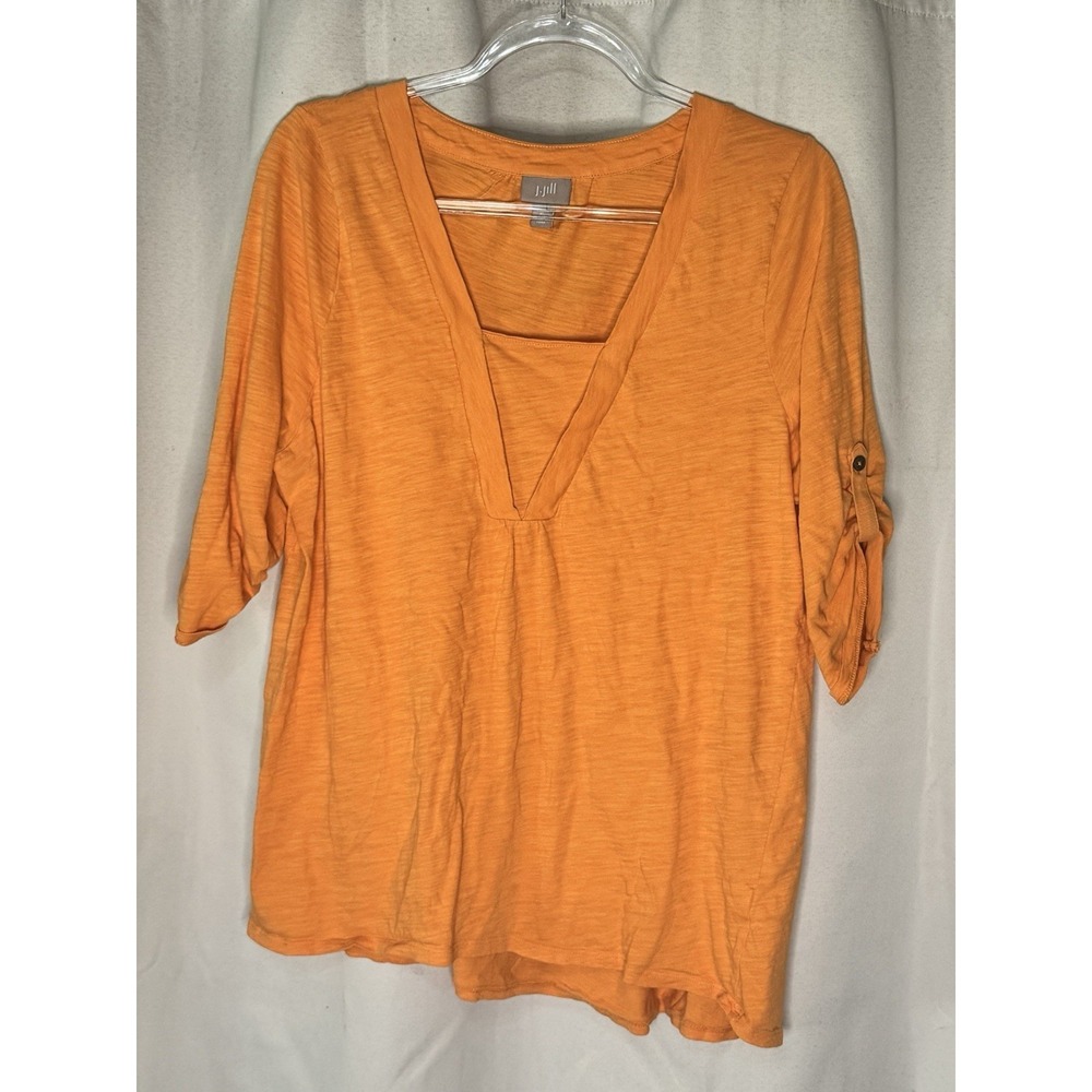 J JILL STRETCH ORANGE TUNIC 3/4 SLEEVE ROLL TAB LIGHTWEIGHT Sz XL